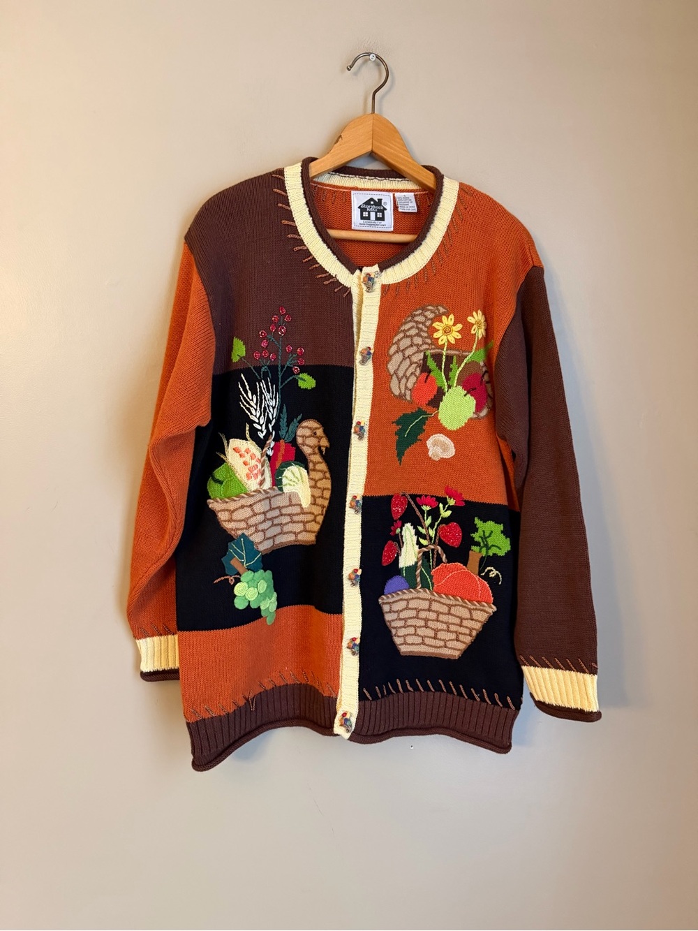Vintage Storybook Knits Thanksgiving Blessing Cardigan Sweater Womens Size Large